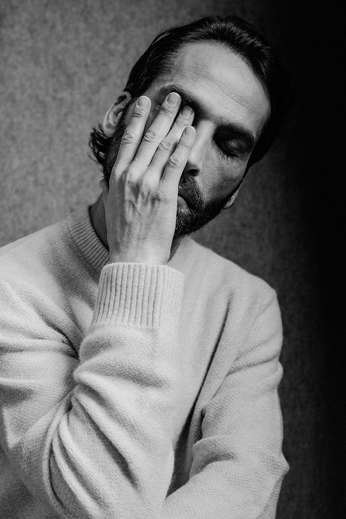 French model Bruno Tyzio portrait blanc and white